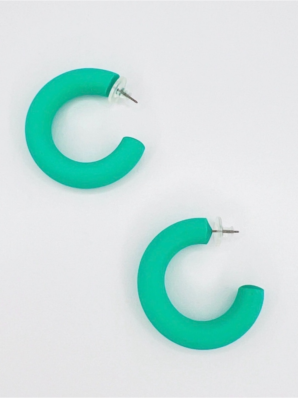 NWT Green Hoop Earrings - Minimal Matte Resin Hoops